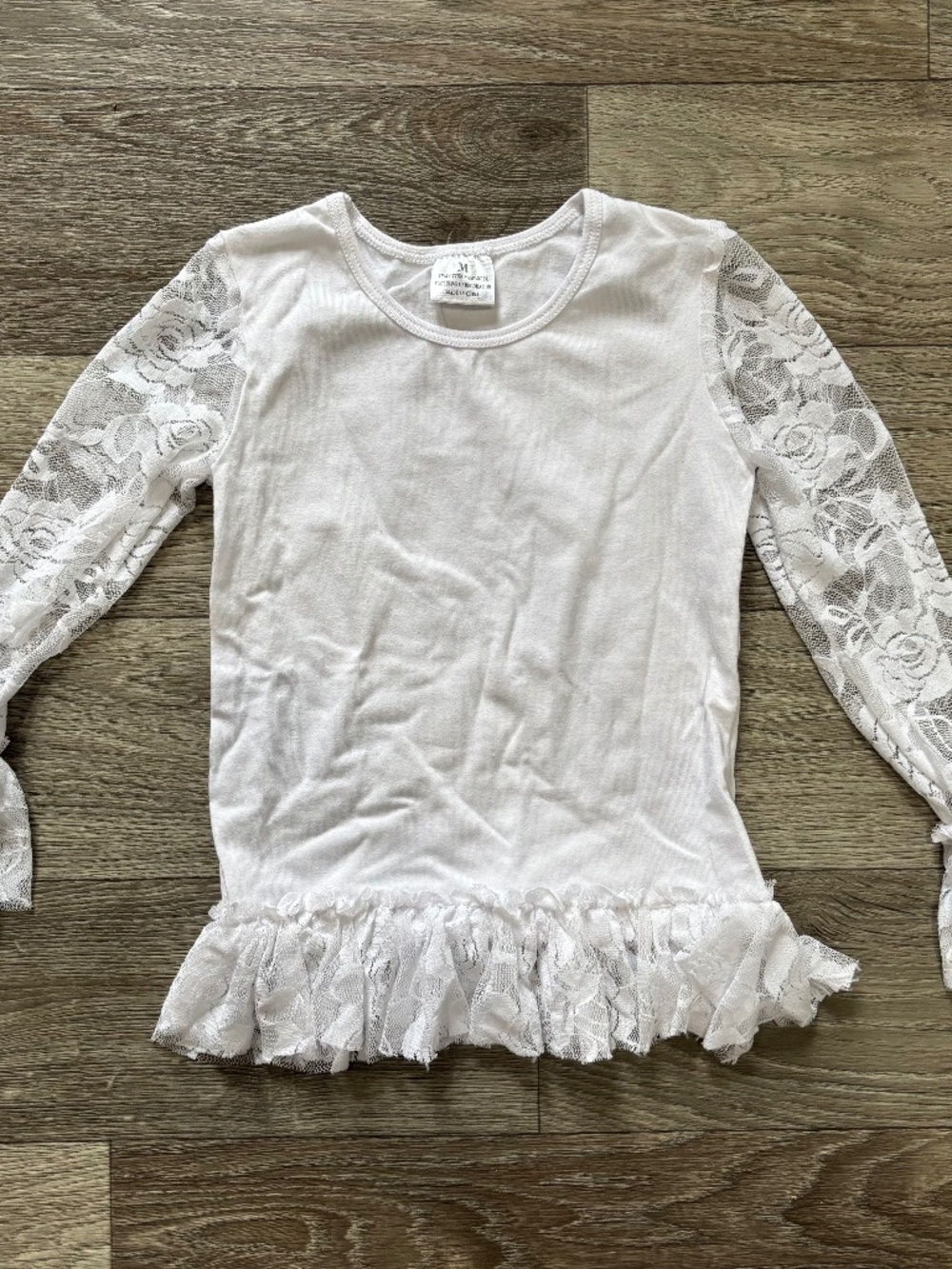Kids Girls White Lace Long Sleeve Boutique T-Shirt Size Medium Toddler 4/5T